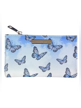 Steve Madden Butterfly Print Card Holder Wallet Coin Pouch Blue White Black EXC